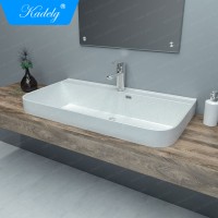 Solid Surface Rectangular Basin Counter Top Mounted Quartz Wash Basins